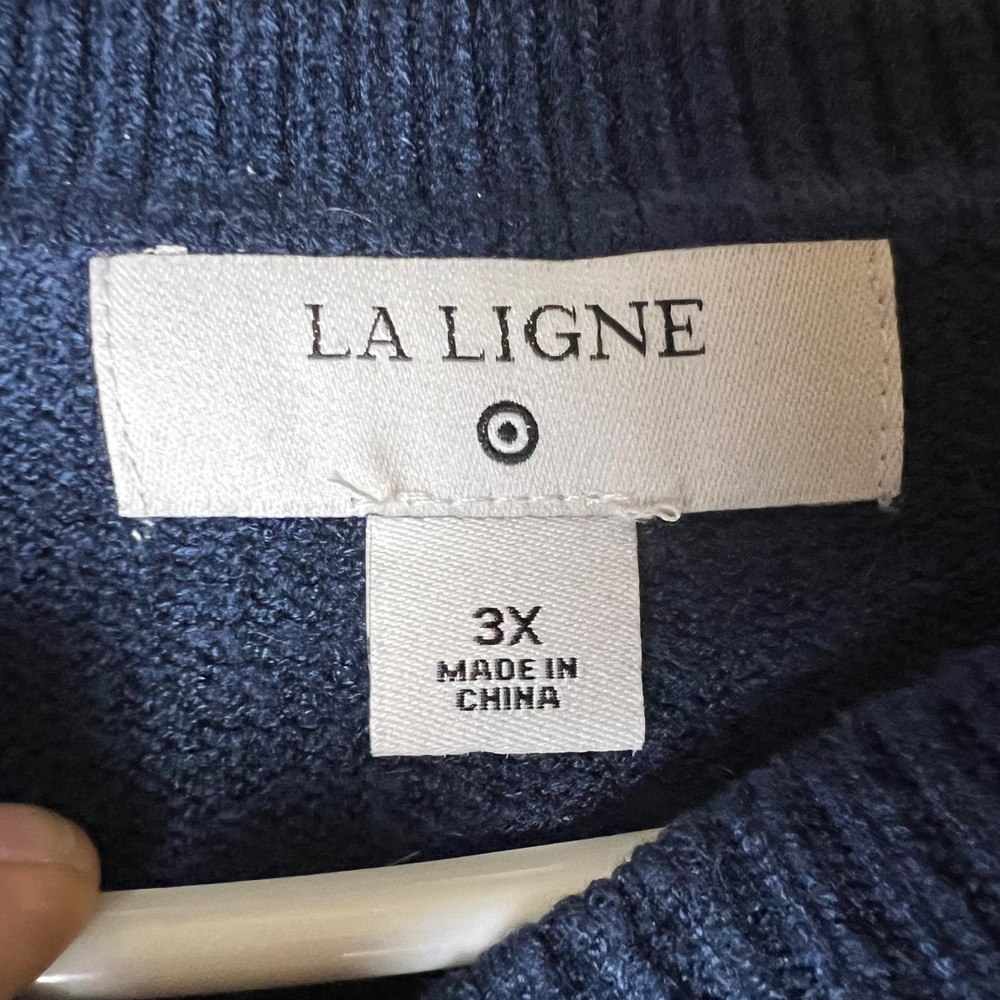 LA LIGNE Navy Red Striped Crew Neck Sweater Plus Size 3X Cozy Knit - Picture 2 of 6